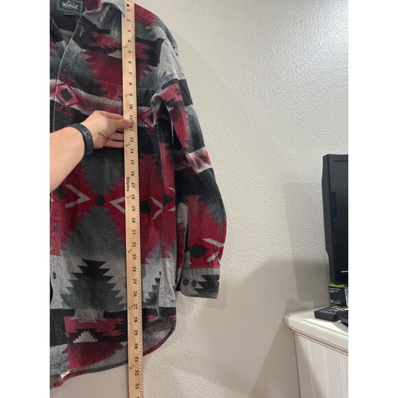 Woolrich men's flannel shirt Aztec Southwest Navajo design size M Gray Red - Picture 5 of 6